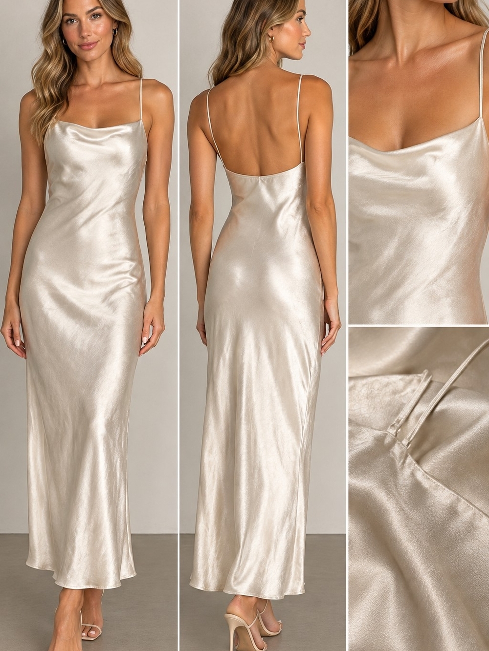 Express Champagne Satin Slip Maxi Dress